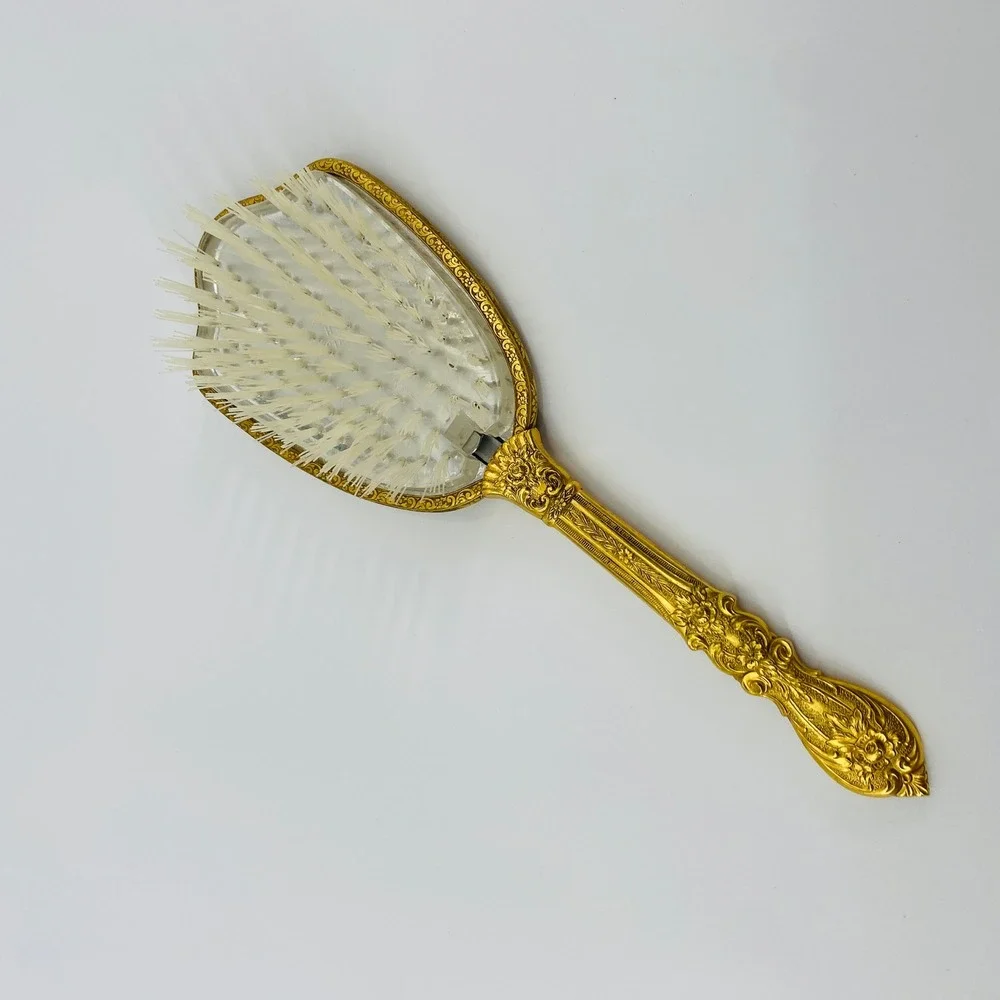 Vintage Hairbrush Women OS Gold Floral Filigree Vanity Decor